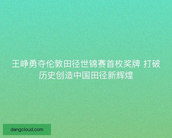 王峥勇夺伦敦田径世锦赛首枚奖牌 打破历史创造中国田径新辉煌